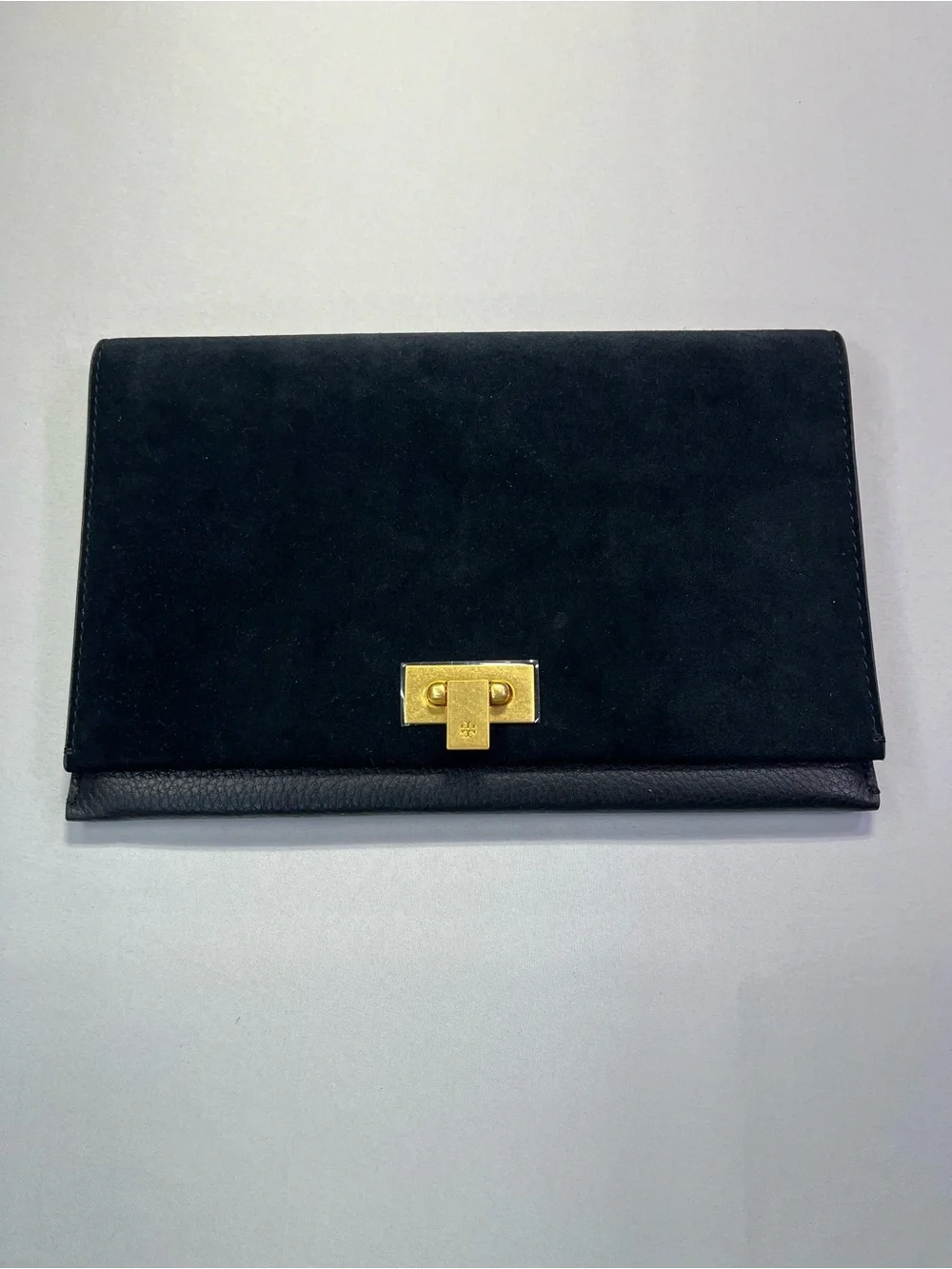 Tory Burch Black Suede Leather Clutch with Gold Turn-Lock - NWT
